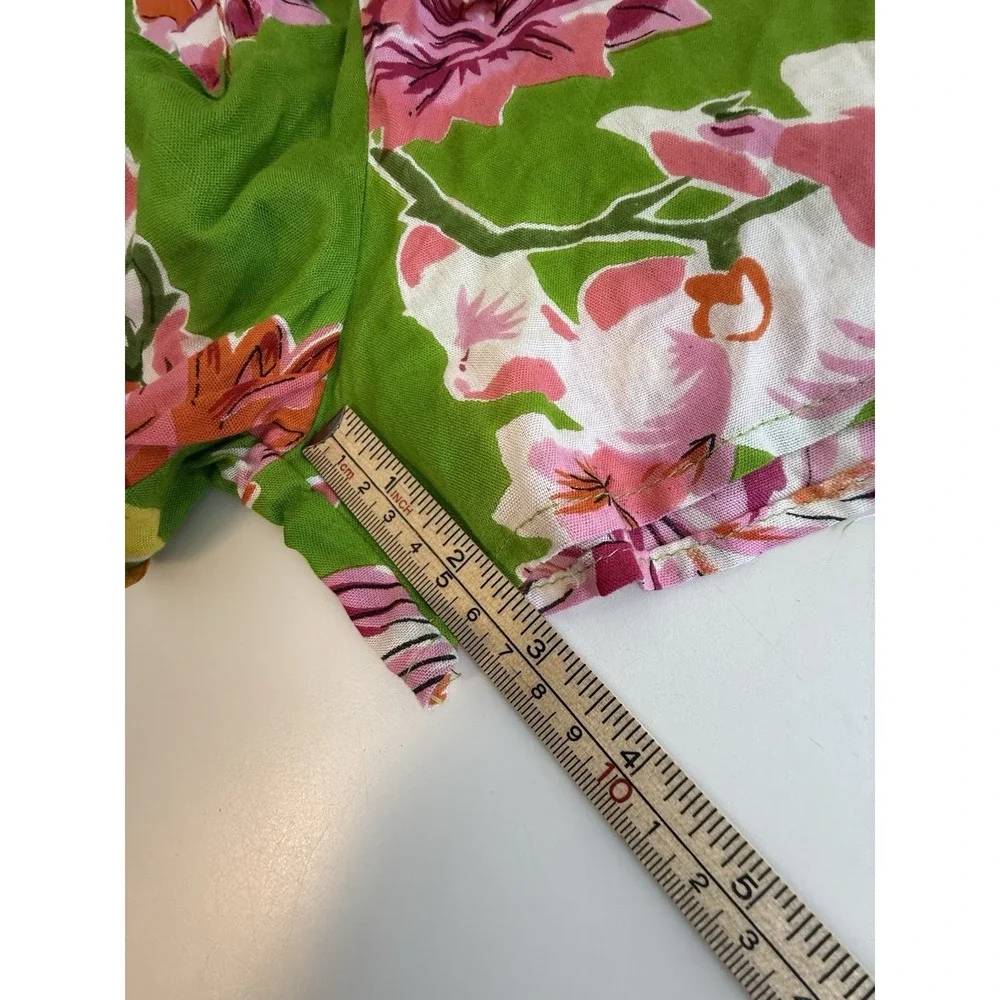 Floral Tropical Shorts Green Pink Boho Resort Beach Pull On Cotton Blend Pockets - Picture 9 of 9